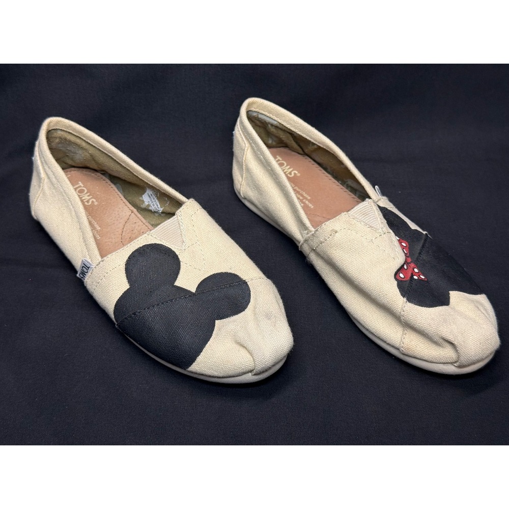 TOMS Disney Mickey Minnie Mouse Canvas Alpargata Slip‎ On Shoes Cream Womens 6